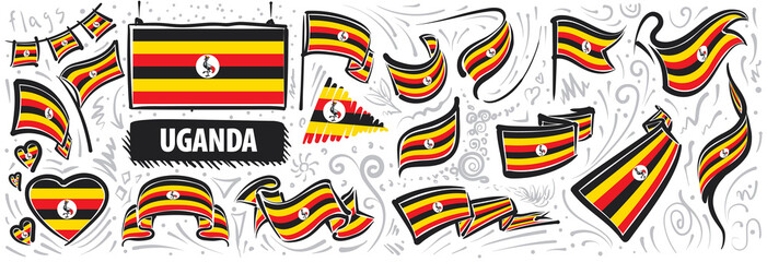 Vector set of the national flag of Uganda in various creative designs