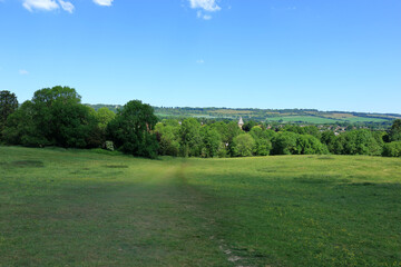 A view of the green fields and pastures around the Westerham countryside