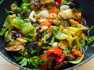 Chinese salad with eggplant. A bright, beautiful dish. Close-up