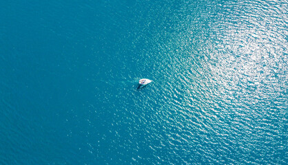 Ledro Lake in Ledro Valley, Trentino Alto Adige,northern Italy, Europe. sailboat in lake