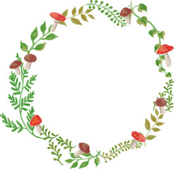 リーフときのこの秋のリース飾りのベクター