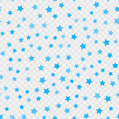 Seamless pattern with blue stars on white background. Vector illustration.