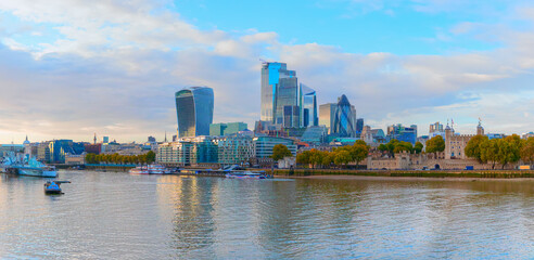 Skyline of London with the Thames River at sunset - United Kingdom