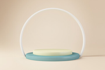 pastel stage podium or product stand on bright background with cheerful concept. Creative product shelf for children or kids presentation template. 3D rendering.