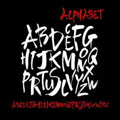 Vector Acrylic Brush Style Hand Drawn Alphabet Font. Calligraphy alphabet on a black background