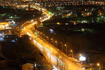 Fototapeta na wymiar night city lights up top view