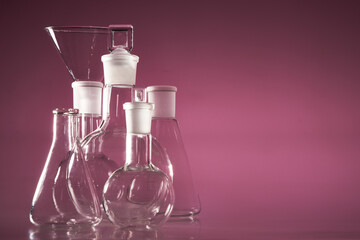 Chemical vessels. Glass flasks. Laboratory utensil.