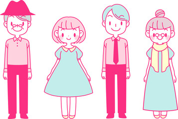 シニアと若い男女のカップルセット
