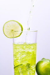 Glass with a fruit drink.