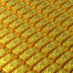 Gold bars in bank vault. Storage. Square. 3d render