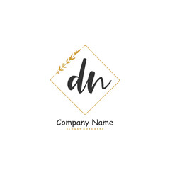 D N DN Initial handwriting and signature logo design with circle. Beautiful design handwritten logo for fashion, team, wedding, luxury logo.