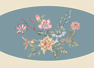 Computer drawn flower illustration. Watercolor Flowers.Manual composition.Big Set watercolor elements.