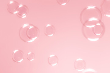 Beautiful  pink soap bubbles floating background