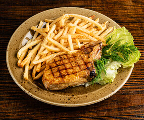 french fries with pork steak