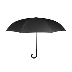 Blank Black Opened J-Hook Long Umbrella Isolated on White Background. Design Template for Mock-up, Branding, Advertise etc. Front View