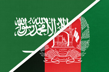 Saudi Arabia and Afghanistan, symbol of national flags from textile. Championship between two countries.