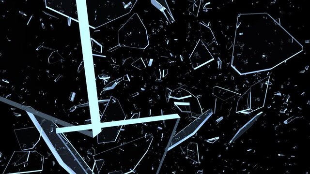 Glass breaking in slow motion on black background. 
Hammer breaking Pane of Glass against Black Background, Slow Motion.