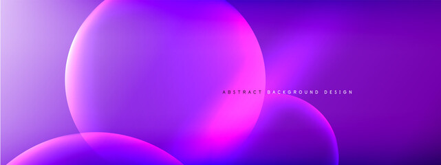 Vector abstract background liquid bubble circles on fluid gradient with shadows and light effects. Shiny design templates for text