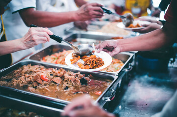 Donate food to the poor : Poverty concept