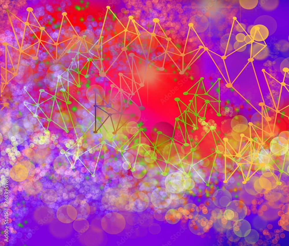 Wall mural dots and lines nerual network technology world connect abstract background with brilliant colors