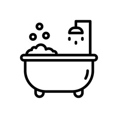 ceramic bathtub shower icon in line style isolated on white background. EPS 10