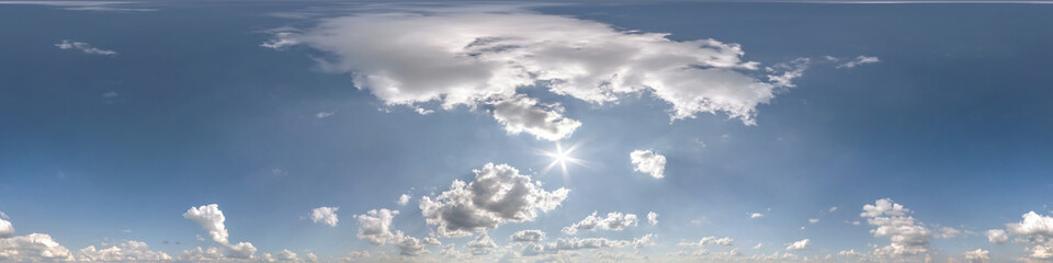 Seamless clear blue sky hdri panorama 360 degrees angle view with zenith and beautiful clouds for...