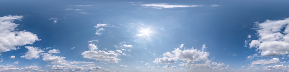 Seamless clear blue sky hdri panorama 360 degrees angle view with zenith and beautiful clouds for...