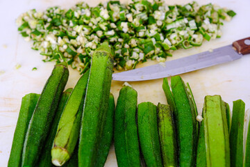 Nigerian chopped and diced okro or okra to prepare sauce