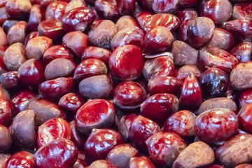 chestnut brown edible tasty vegetable many fruits bright pattern background