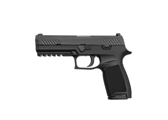 Modern semi-automatic pistol isolate on a white background. Armament for the army and police....
