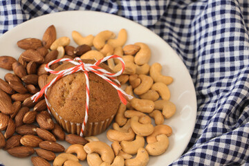 Close up shot of nuts and banan cupcake