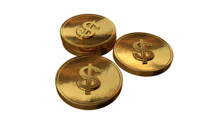 Gold coin with dollar sign. Realistic on table background 3D rendering with Clipping Path
