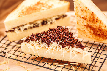 Toast with Chocolate Sprinkles Condensed Milk and Cheese