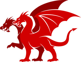 Double Head Dragon Side View Simple Silhouette Design