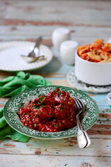 Veal involtini with green peas..selective focus