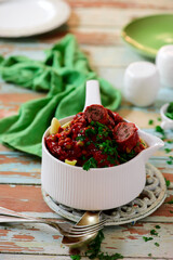 Veal involtini with green peas..selective focus