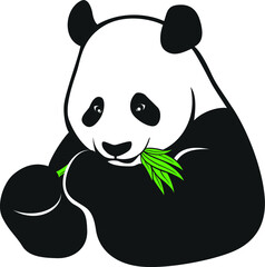 Happy Panda Eating Green Bamboo Branch