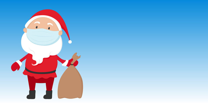 Santa Claus in medical mask. Christmas 2020 poster with copy space. Vector illustration.