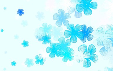 Light BLUE vector doodle pattern with flowers.