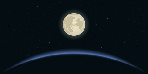 Moon in dark space. Vector illustration.