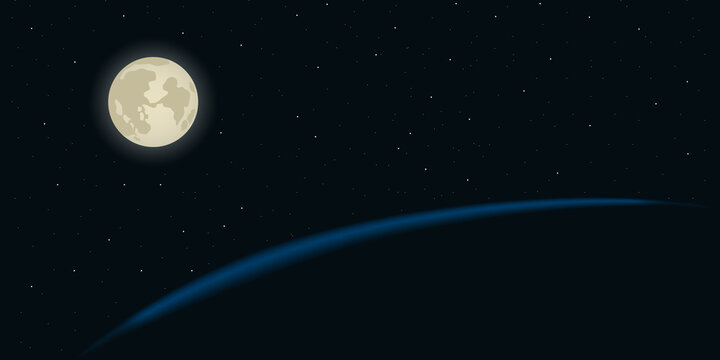 Moon and stars. Space view. Vector illustration.