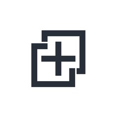 Two squares and a plus icon. Combine. Vector linear icon isolated on white background.
