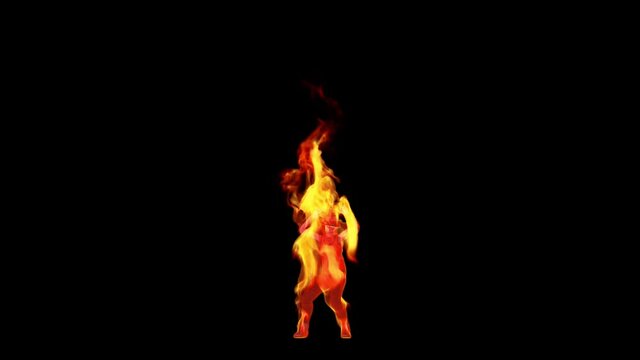 Cool girl in flames doing a sexy dance, Alpha Channel