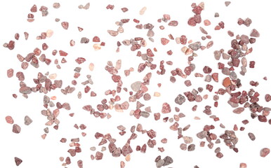 Colorful decorative rocks, pebbles, stones pile isolated on white background, top view