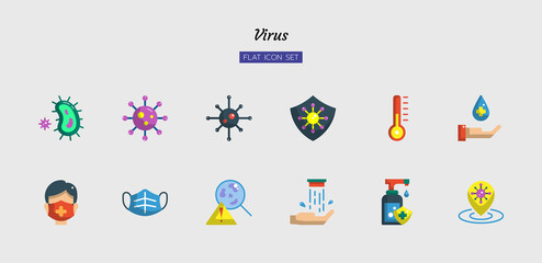 color flat icon symbol set, virus, disease, infection, protection, health, Isolated vector design