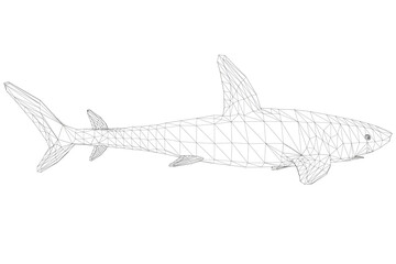 Wireframe low poly blue shark. 3D. Side view. Vector illustration