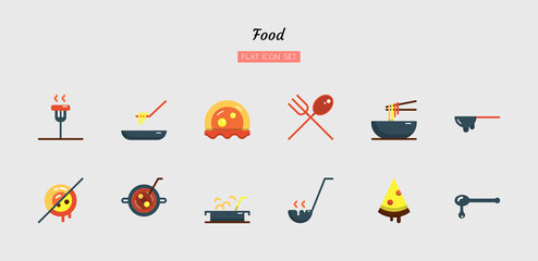 color flat icon symbol set, food, time at home cooking, meal, Isolated vector design