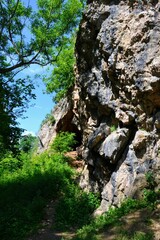 Rock formations in the Nature reserve of the Bialka River Gorge, Podhale, Poland.  Białka mountain river running through southern Poland, a tributary of the Dunajec River