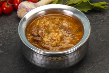 Caucasian Kharcho soup with beef meat