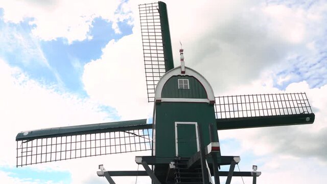 4k Windmill Oukoopse Molen shot from behind, typical dutch windmil.